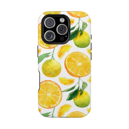 Sunny Citrus Grove Tough MagSafe iPhone Case – Watercolor Orange Design, Dual-Layer Protection