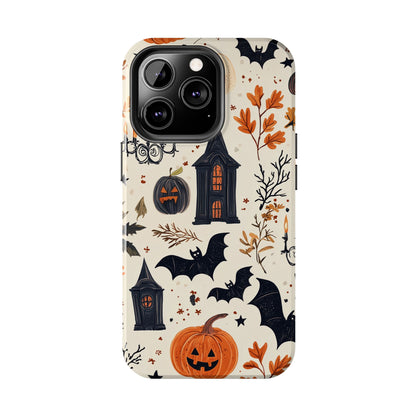 Haunted Halloween iPhone Case – Haunted House, Bats, and Pumpkins Design