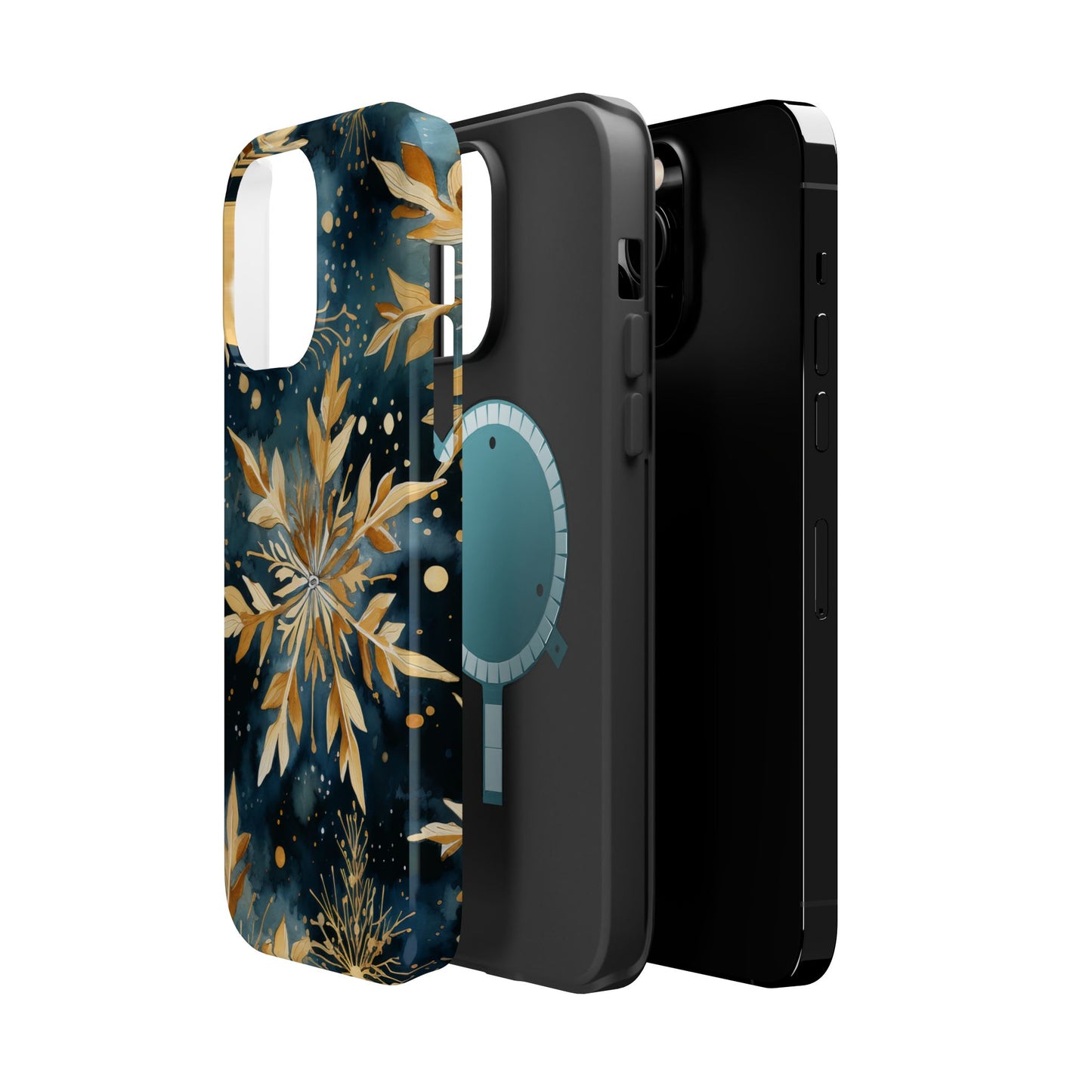 Gold Floral Snowflakes on Midnight Blue - MagSafe iPhone Series Case