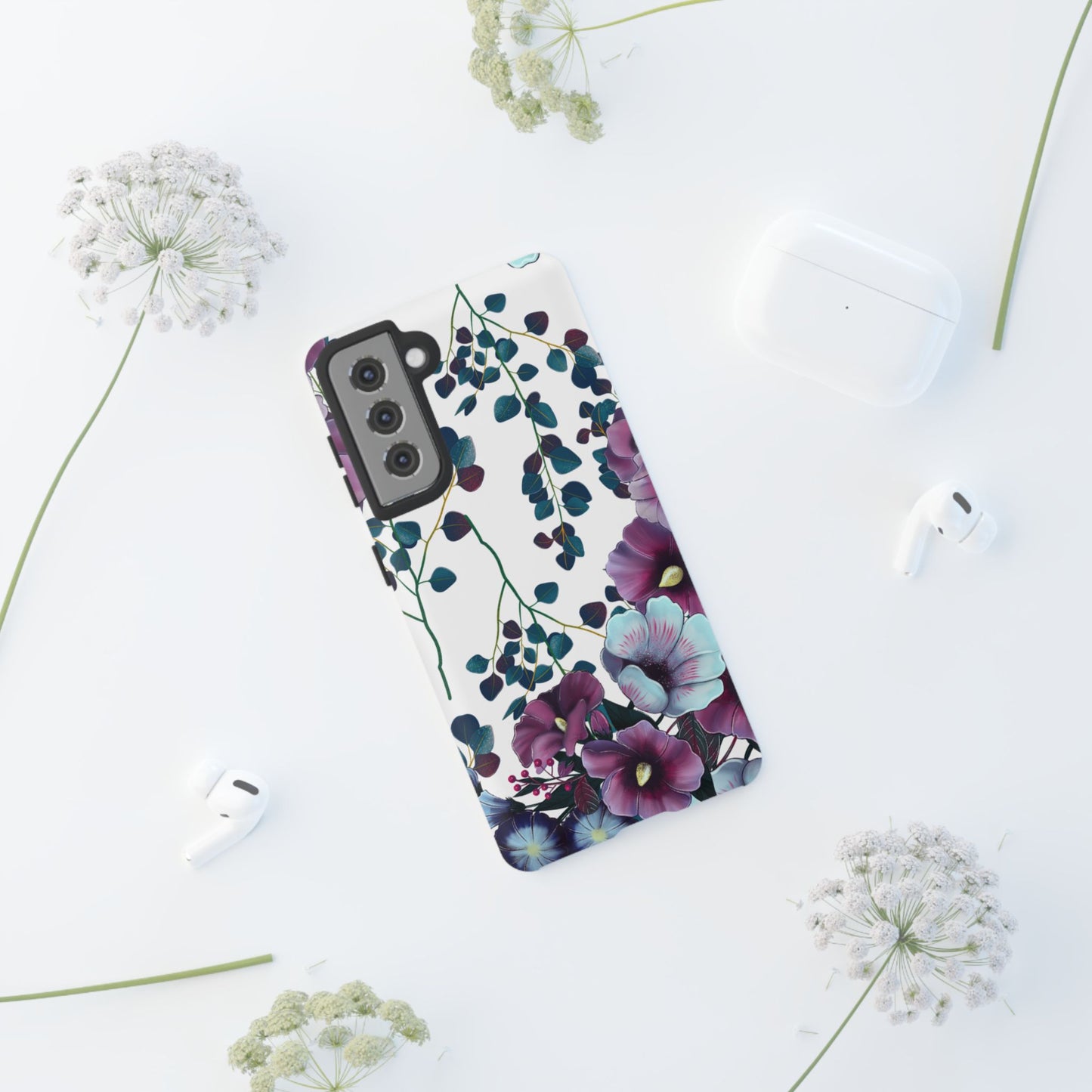 Moody Purple & Teal Floral Samsung Galaxy Series Case – Elegant Botanical Design