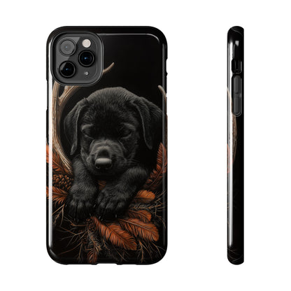 Charming Black Labrador Puppy on Feathers iPhone Case