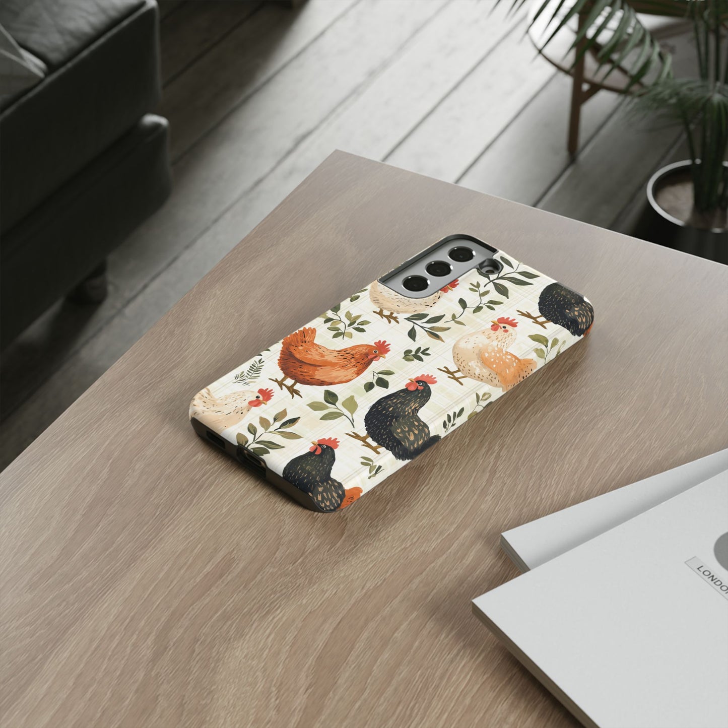 Samsung Galaxy Case: Vintage Chicken Farmhouse Case – Rustic Leaves Design