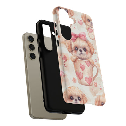 Adorable Puppy in Teacup Samsung Galaxy Case – Tough, Dual-Layer Protection with Cute Pink Bow Design