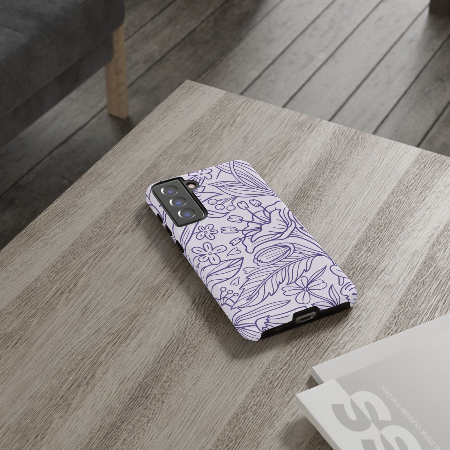 Lavender Floral Line Art Tough Samsung Galaxy Case – Minimalist Botanical Design with Dual-Layer Protection