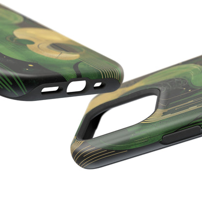 Abstract Green & Gold MagSafe iPhone Case - Geometric Art Deco Protective Cover