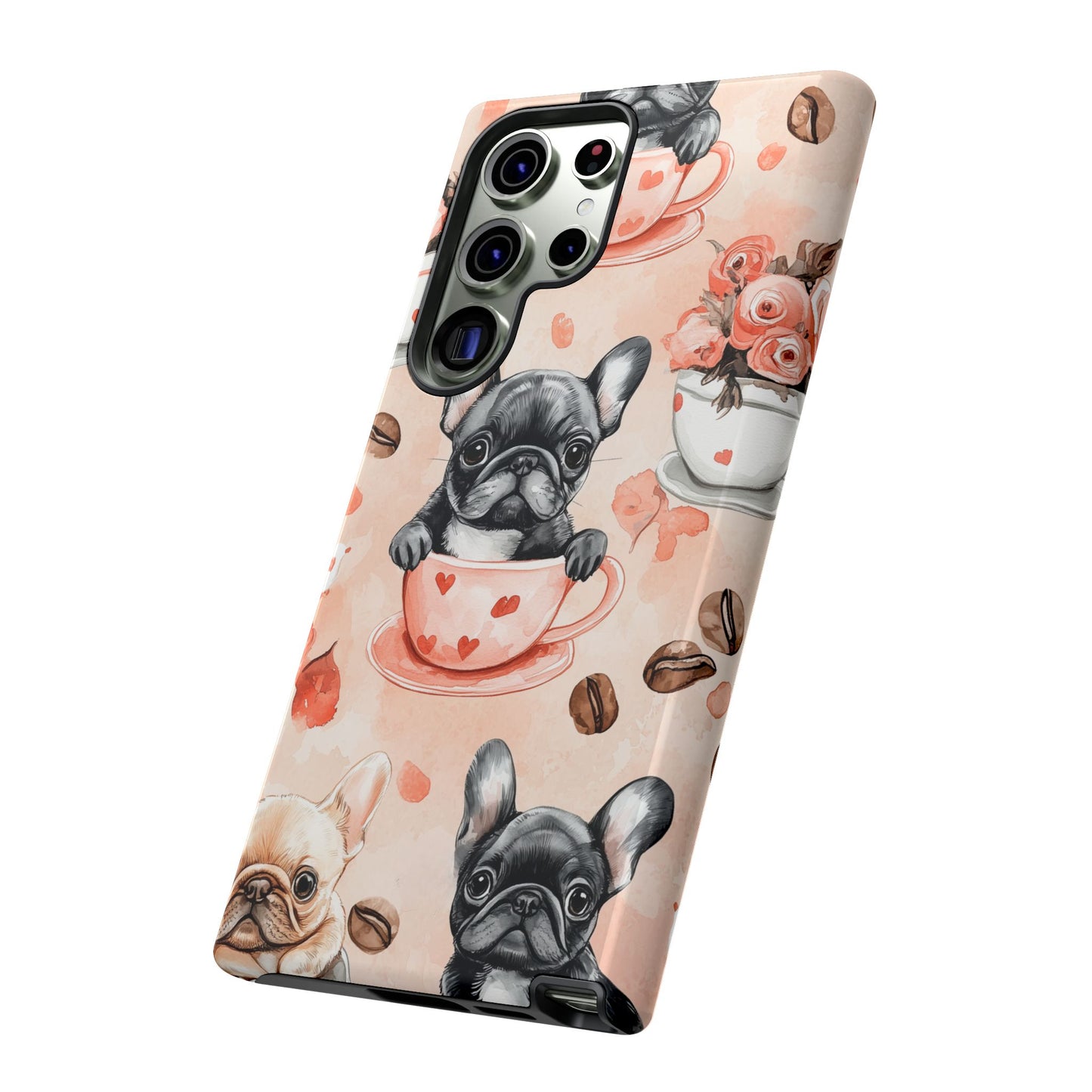 French Bulldogs in Heart Teacups Samsung Galaxy  Case – Cute Dog & Floral Design, Shockproof Protection