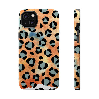 Sunset Watercolor Leopard Print Tough MagSafe iPhone Case – Artistic Animal Pattern with Dual-Layer Protection