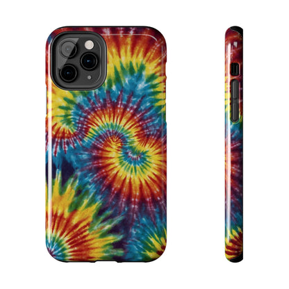 Retro Tie-Dye Swirl iPhone Case – Rainbow Spiral Design