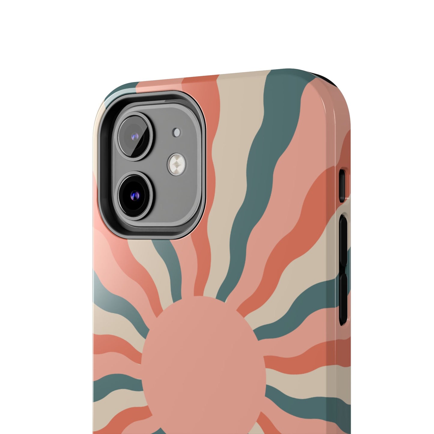 Retro Sunburst iPhone Case – Bold 70s-Inspired Waves in Coral, Teal, and Cream