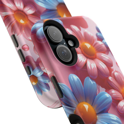 Pastel Daisy 3D MagSafe iPhone Case – Glossy Pink and Blue Floral Design, Full Protection