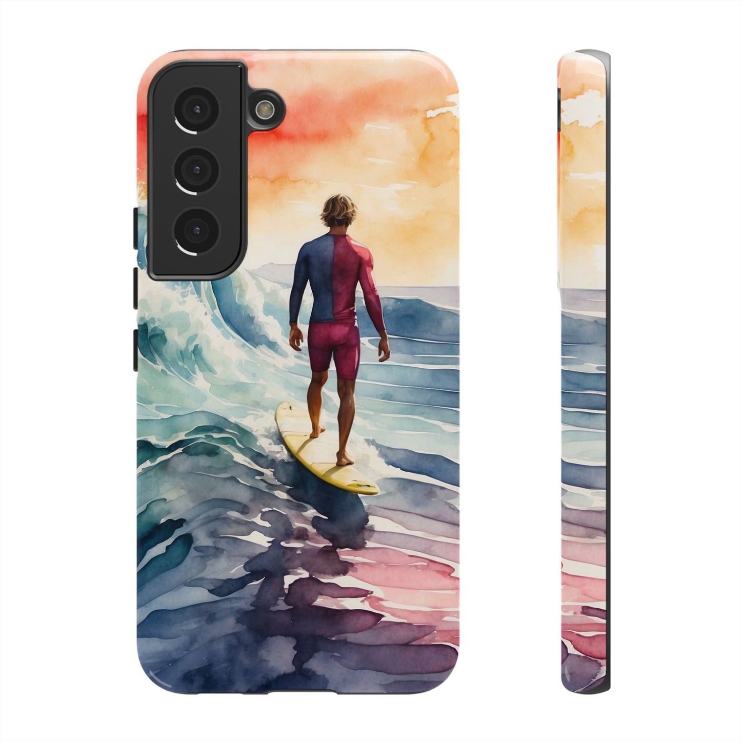 Surfer’s Sunset Wave Samsung Galaxy Case – Vibrant Watercolor Design