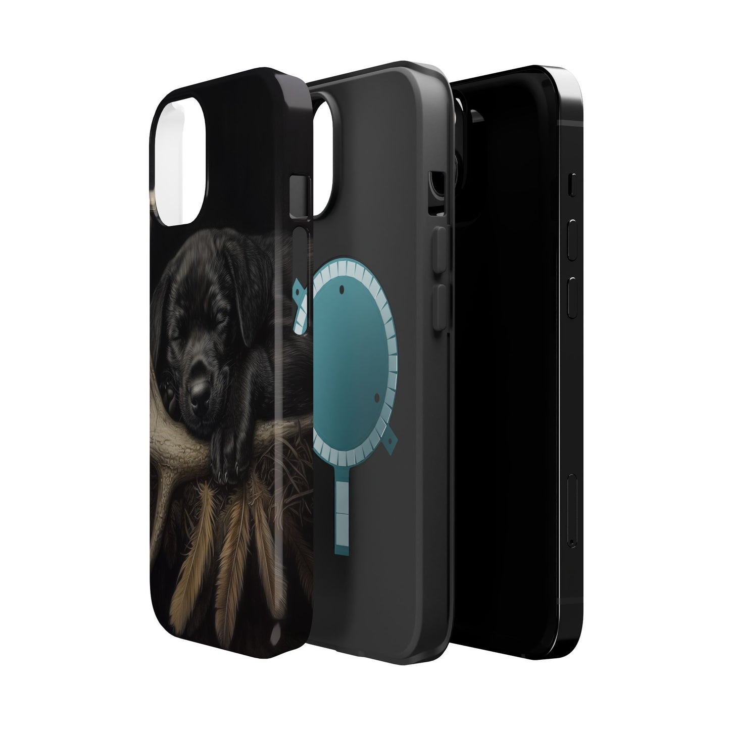 Adorable Black Labrador Puppy on Feathers MagSafe iPhone Case