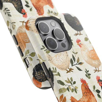 MagSafe iPhone Case: Vintage Chicken Farmhouse Case – Rustic Leaves Design