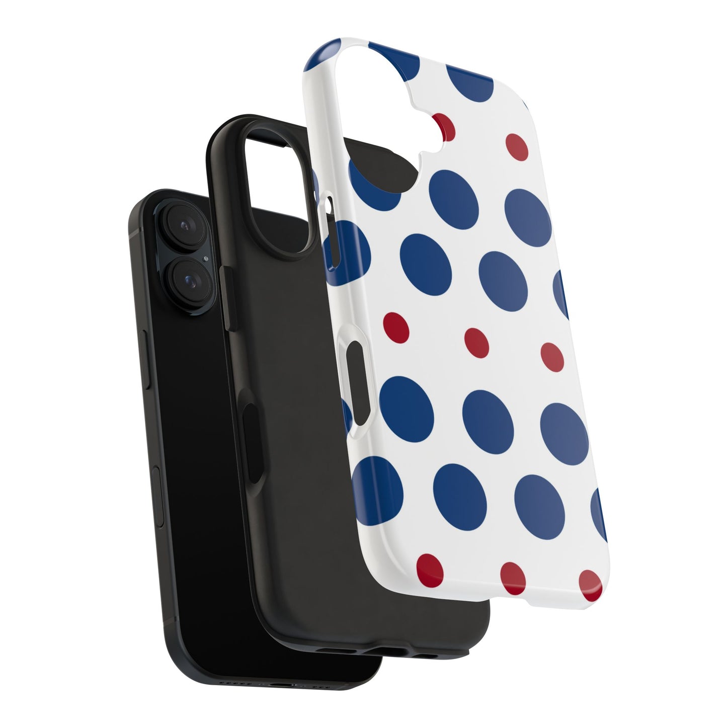 Bold Navy & Red Polka Dot Pattern – iPhone Case