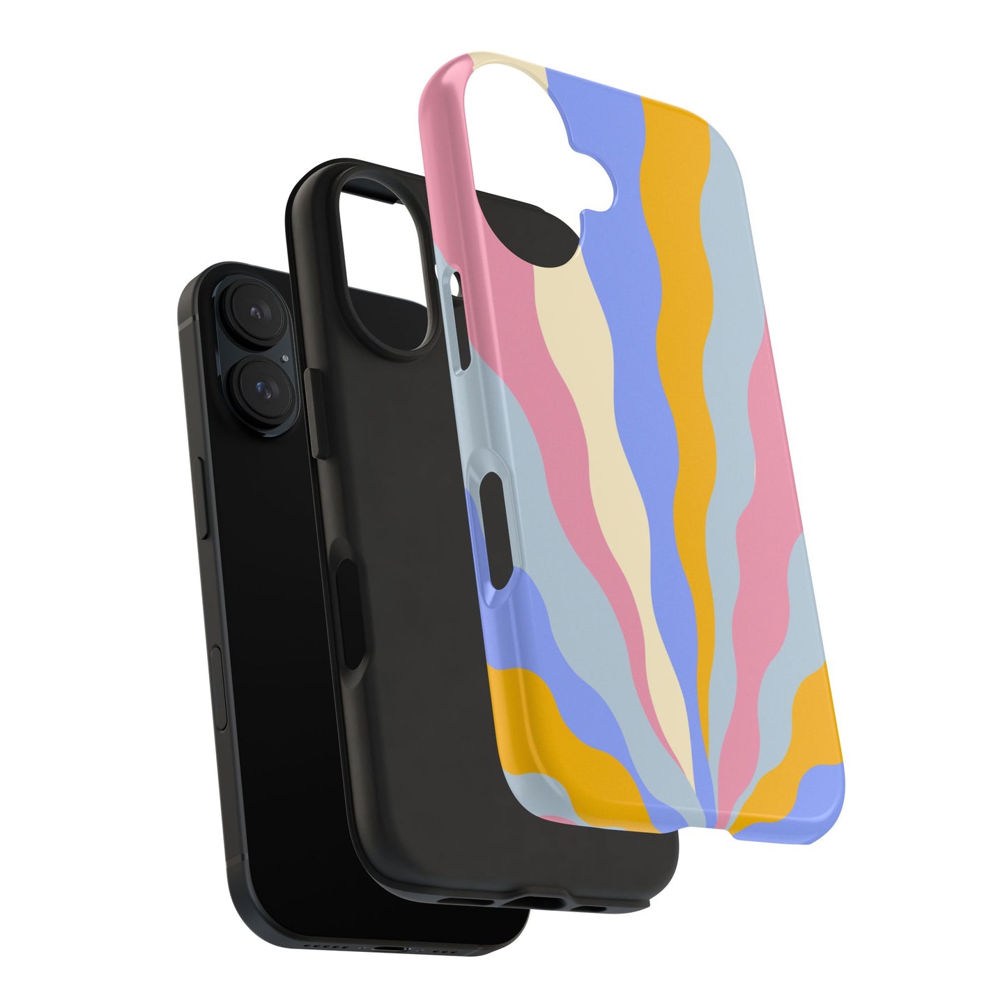 Pastel Radiance iPhone Case – 70s-Inspired Dual-Layer Design with Wavy Sunburst Pattern