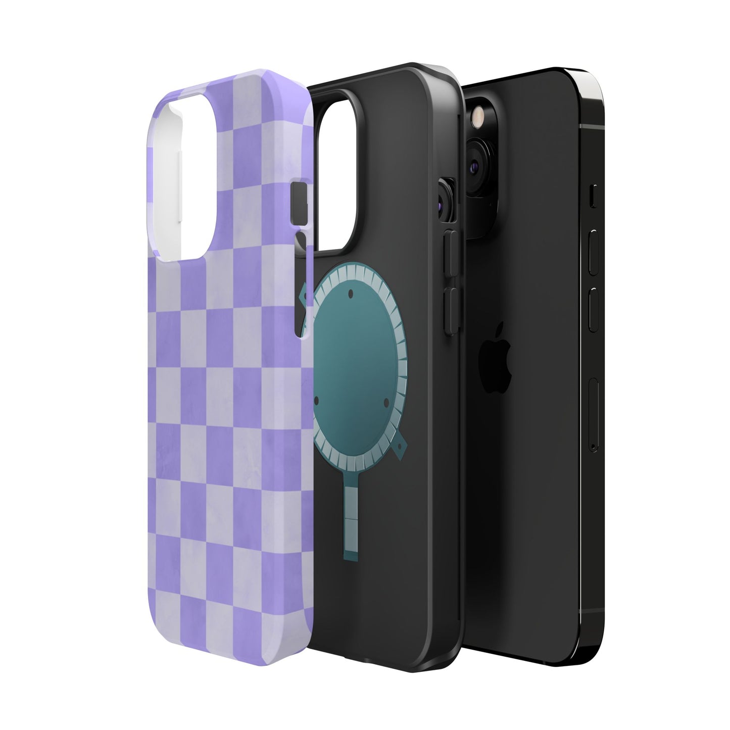 Lavender Checkerboard MagSafe iPhone Case – Shockproof, Smooth Matte Finish, Dual-Layer Design