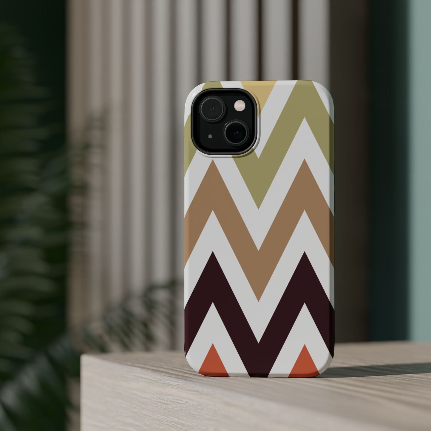 Earthy Chevron MagSafe iPhone Case – Boho-Inspired Design with Dual-Layer Protection