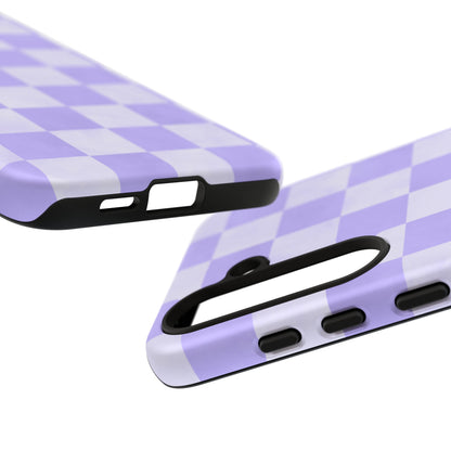 Lavender Checkerboard Samsung Galaxy Case – Shockproof, Smooth Matte Finish, Dual-Layer Design