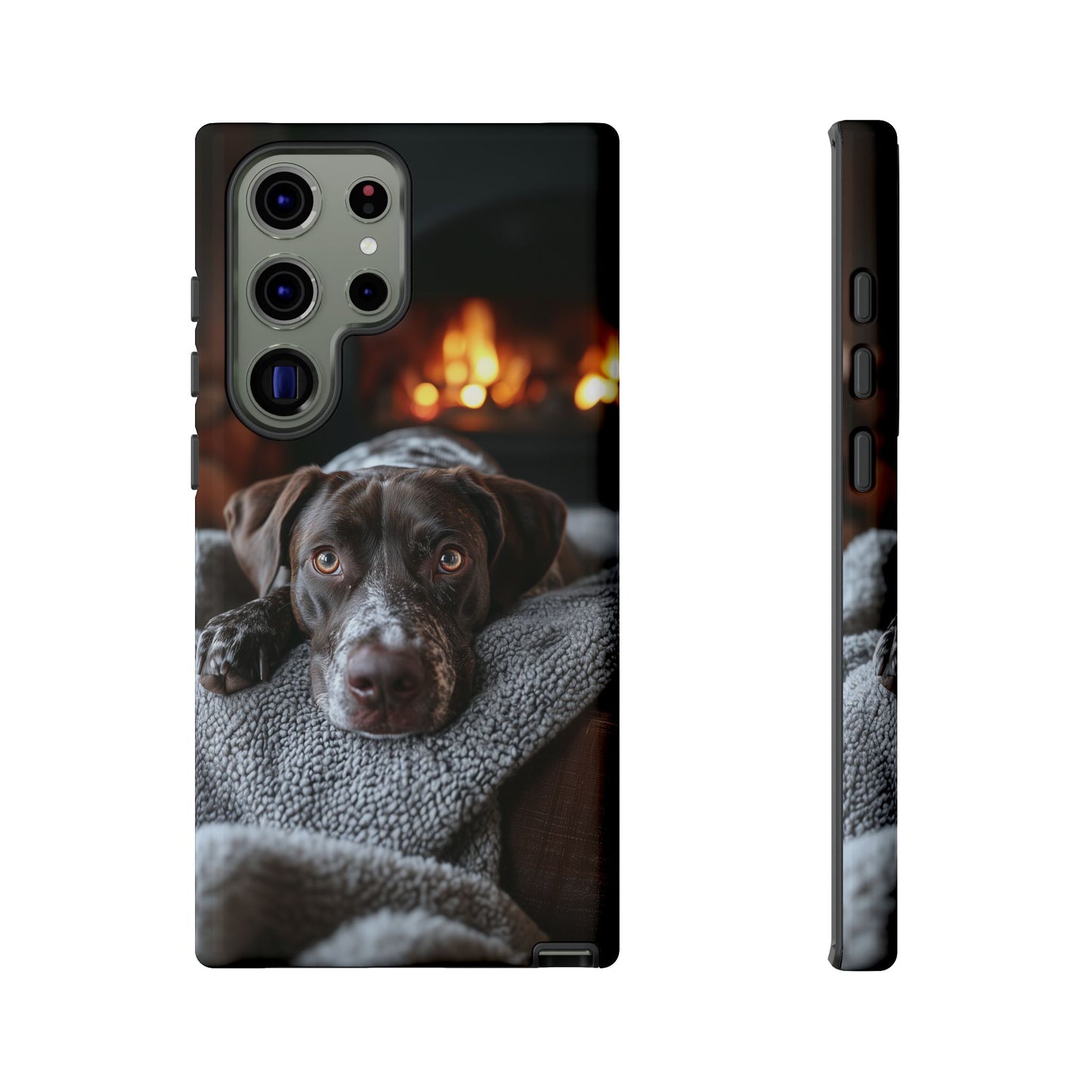 Cozy German Shorthaired Pointer Samsung Galaxy Case – Rustic Fireplace Protective Cover