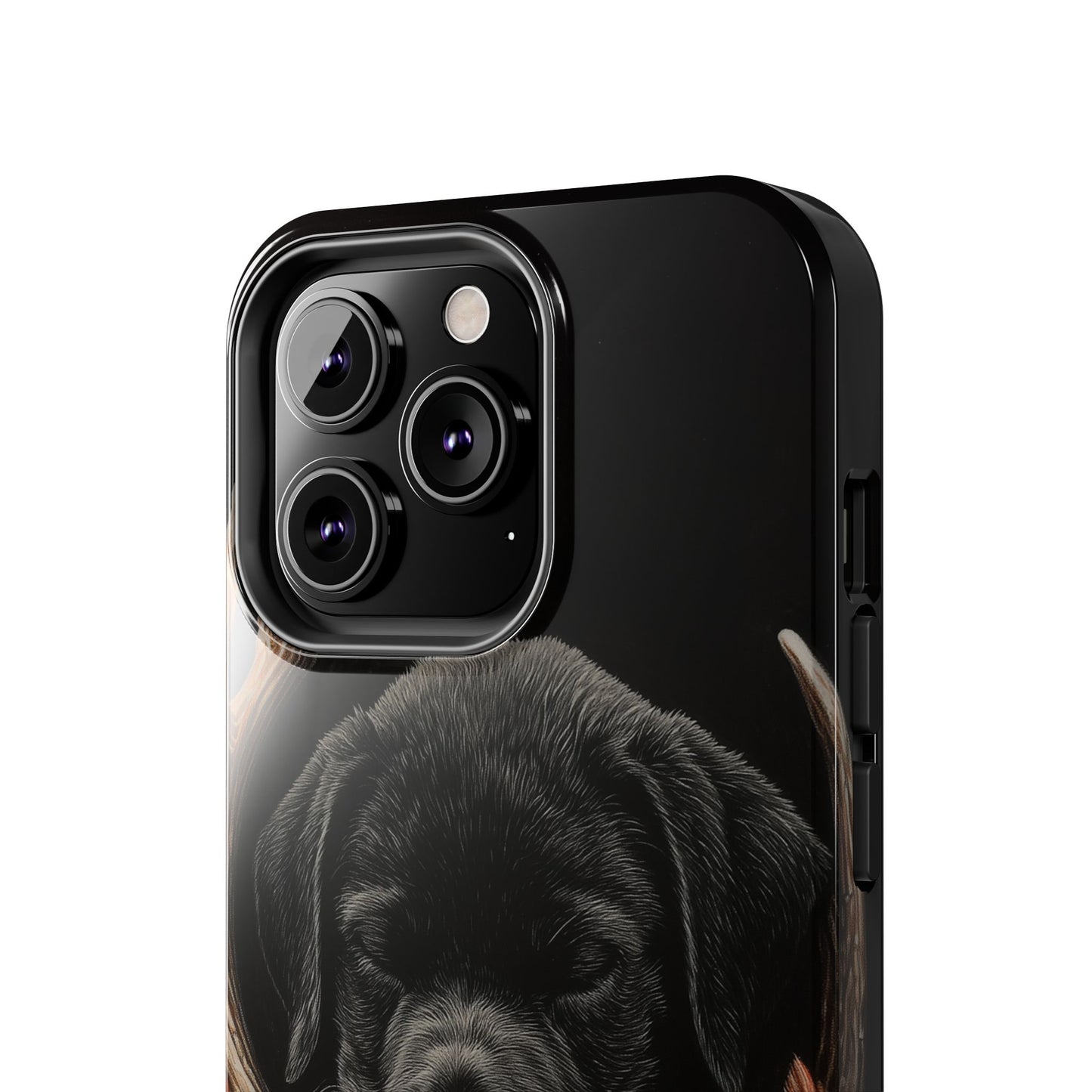 Charming Black Labrador Puppy on Feathers iPhone Case