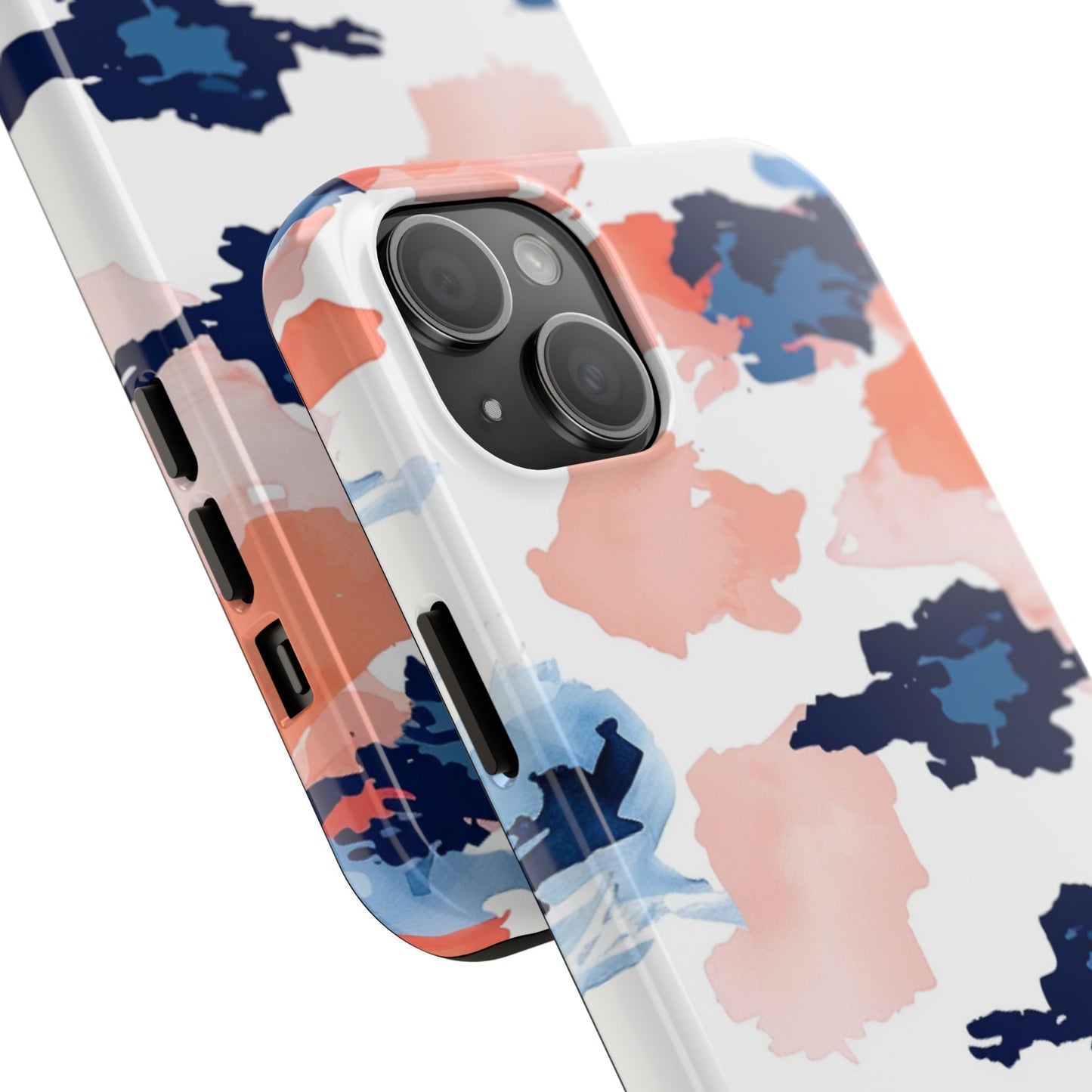 Abstract Coral & Navy Watercolor Design – iPhone Case