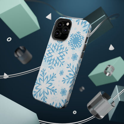 Frosty Blue Snowflakes MagSafe iPhone Case – Shockproof, Smooth Matte Finish, Dual-Layer Design