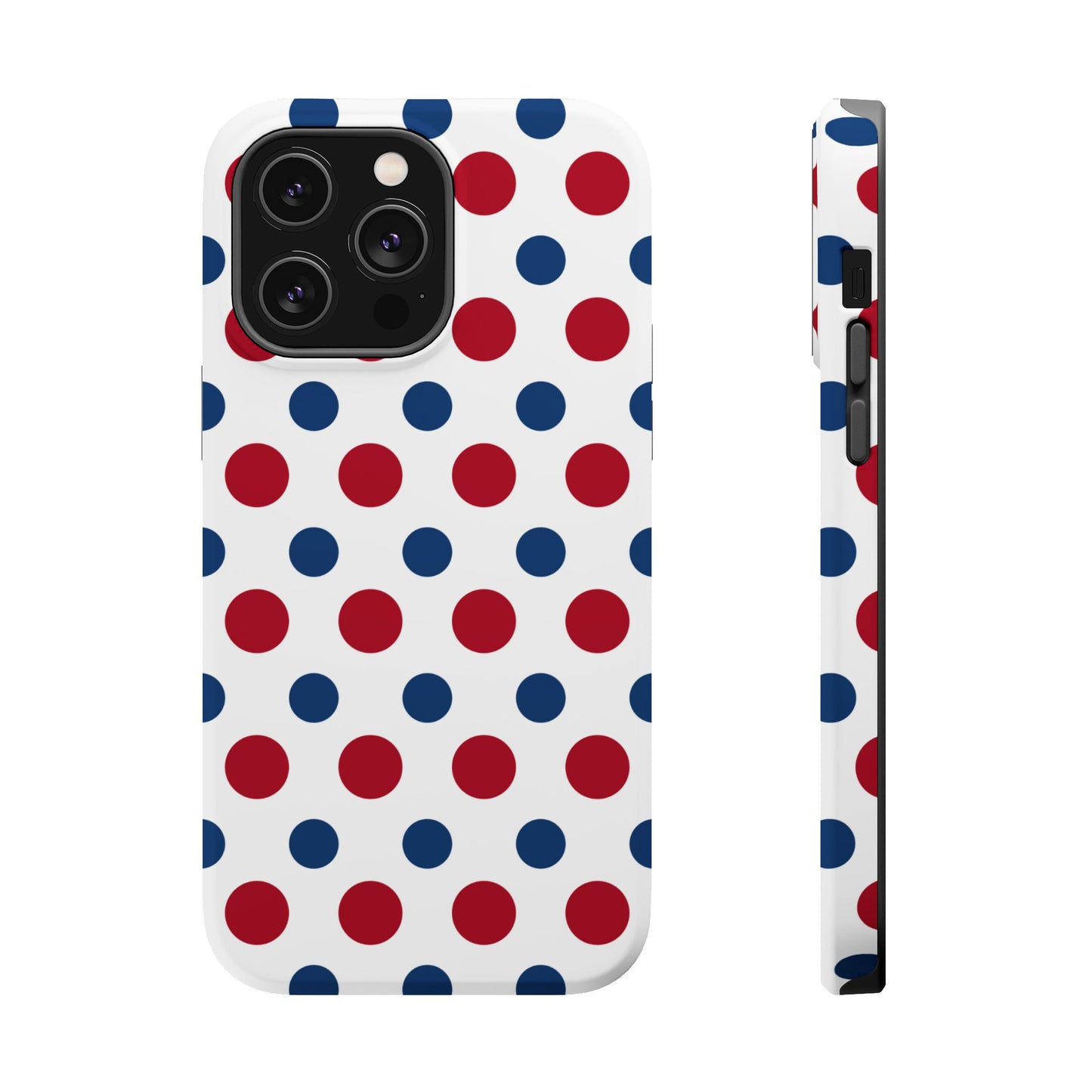 Patriotic Navy, White, and Red Polka Dot MagSafe iPhone Case