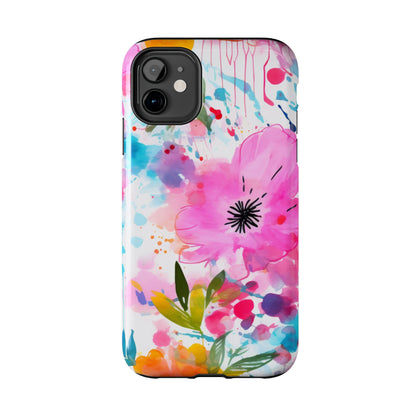 Color Splash Pink & Orange Watercolor Floral - iPhone Case