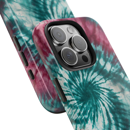 Pink and Teal Tie-Dye iPhone Case – Retro Spiral Design