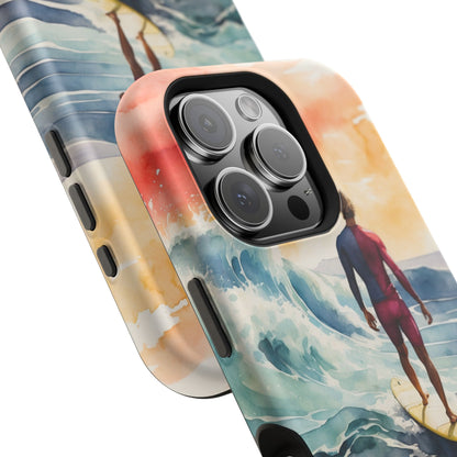 Surfer’s Sunset Wave MagSafe iPhone Case – Vibrant Watercolor Design