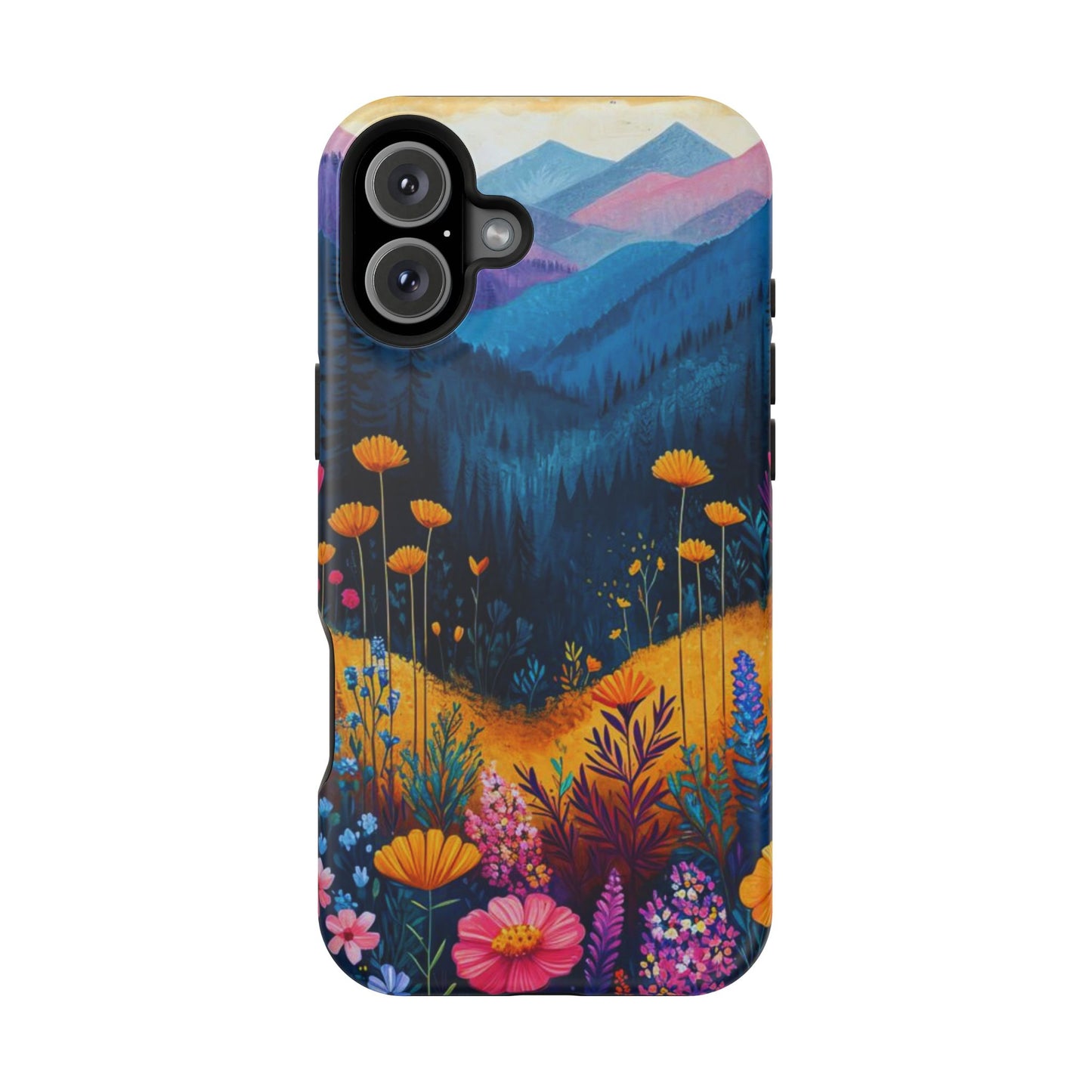 Vibrant Wildflower Mountain MagSafe iPhone Case – Bold Nature Art, Dual - Layer Protection - BOGO Cases