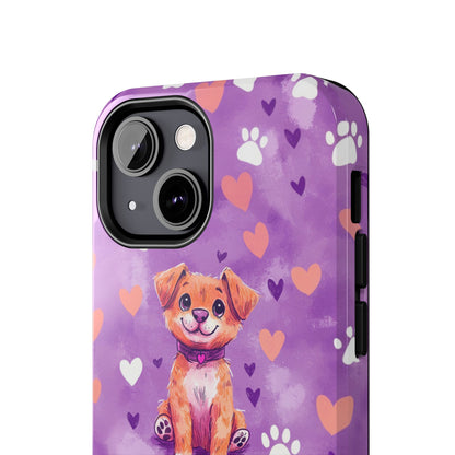 Cute Puppy iPhone Case - Adorable Pet Design with Hearts & Paw Prints, Protective Cover