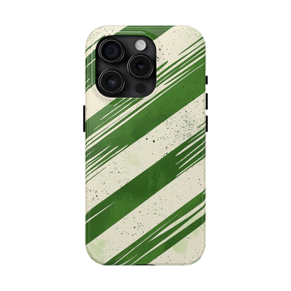 Green Stripes iPhone Case – Bold Diagonal Brushstroke Design - BOGO Cases