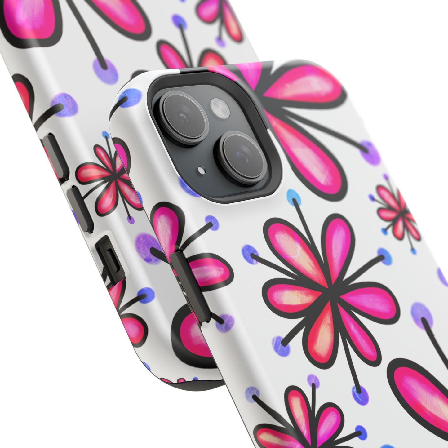 Pink Retro Bloom MagSafe iPhone Case – Ultra-Slim Design, Glossy Finish