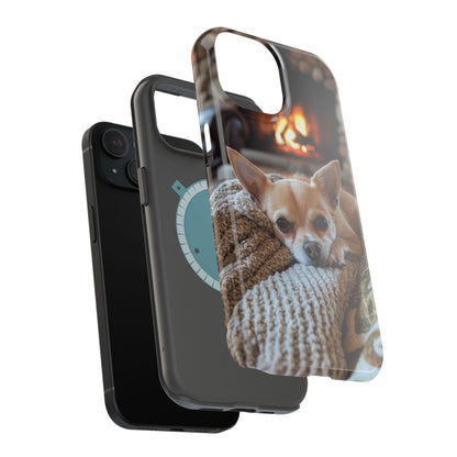 Relaxing Chihuahua by Fireplace MagSafe iPhone Case – Functional and Cozy Design