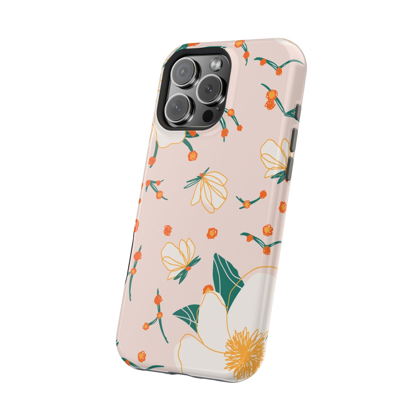 Elegant Magnolia Blossom Tough MagSafe iPhone Case – Soft Blush Background, Shock-Resistant Design