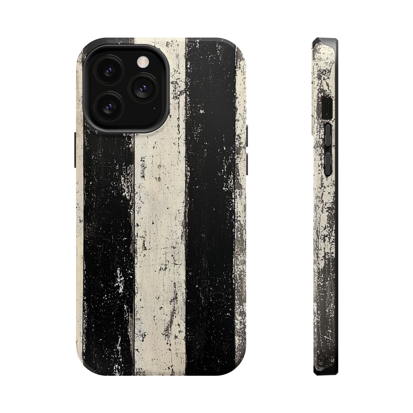 Vintage Vertical Stripe MagSafe iPhone Case - Black & White Grunge Design