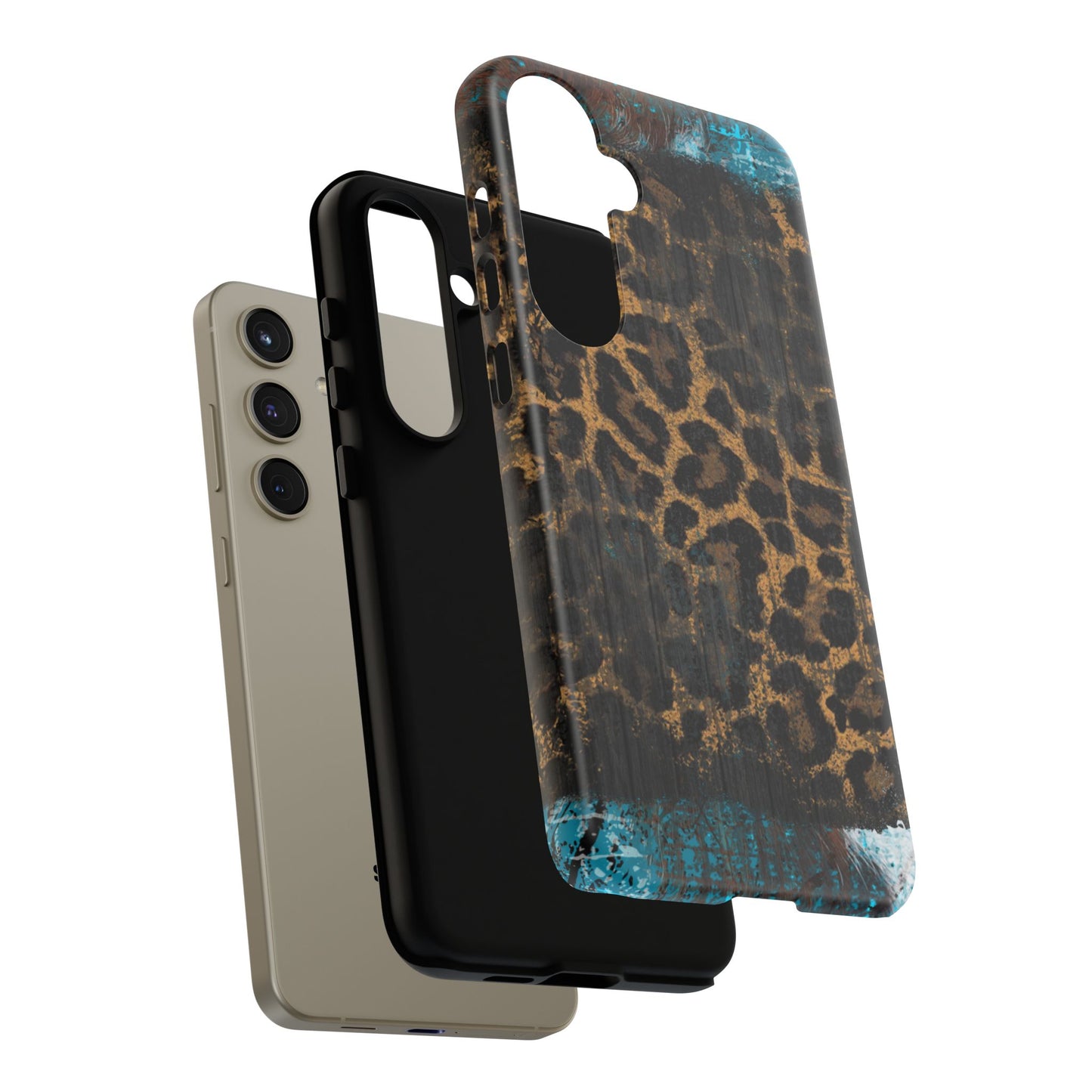 Boho Leopard and Turquoise Tough Samsung Galaxy Case – Rustic Western Design with Dual-Layer Protection