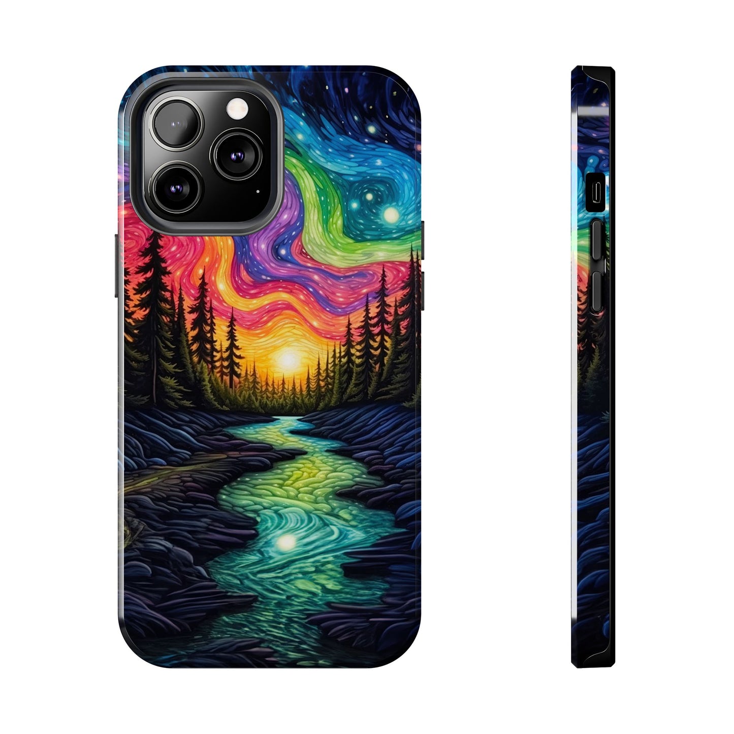 Celestial Nightscape iPhone Case – Vibrant River and Starry Sky Design