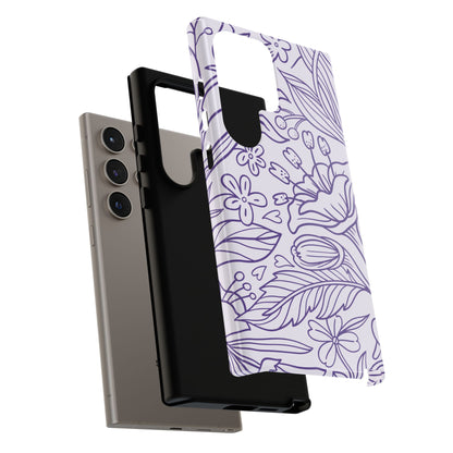 Lavender Floral Line Art Tough Samsung Galaxy Case – Minimalist Botanical Design with Dual-Layer Protection