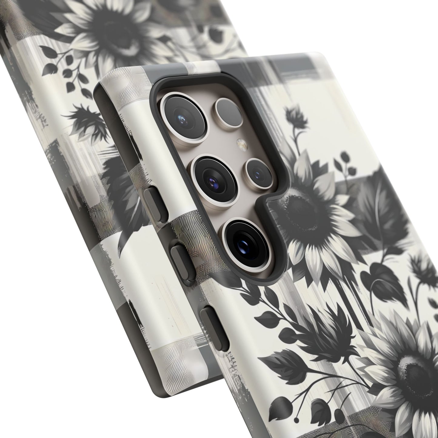 Black/White Sunflower Plaid Phone Case