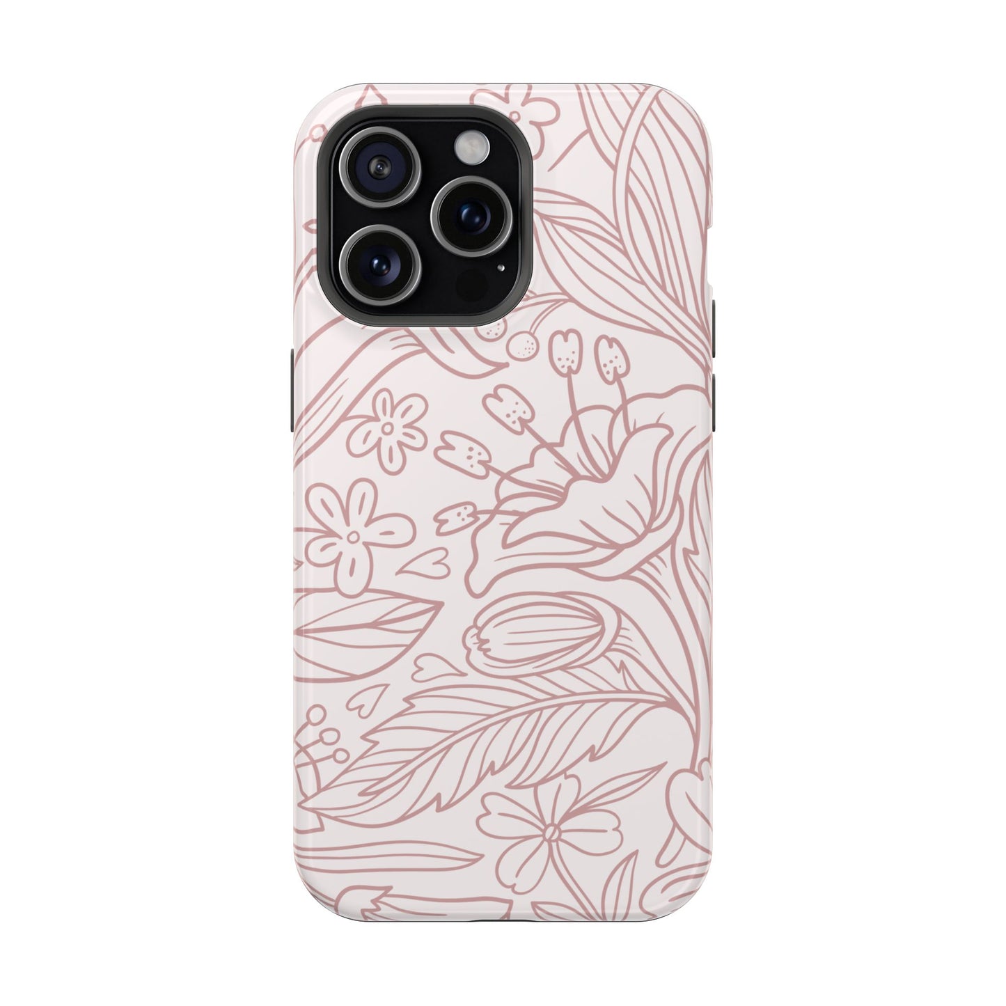 Blush Floral Line Art Tough MagSafe iPhone Case – Delicate Minimalist Design with Dual-Layer Protection