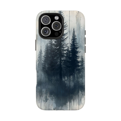 Rustic Pine Forest iPhone Case - Blue Toned Woodland Country Design