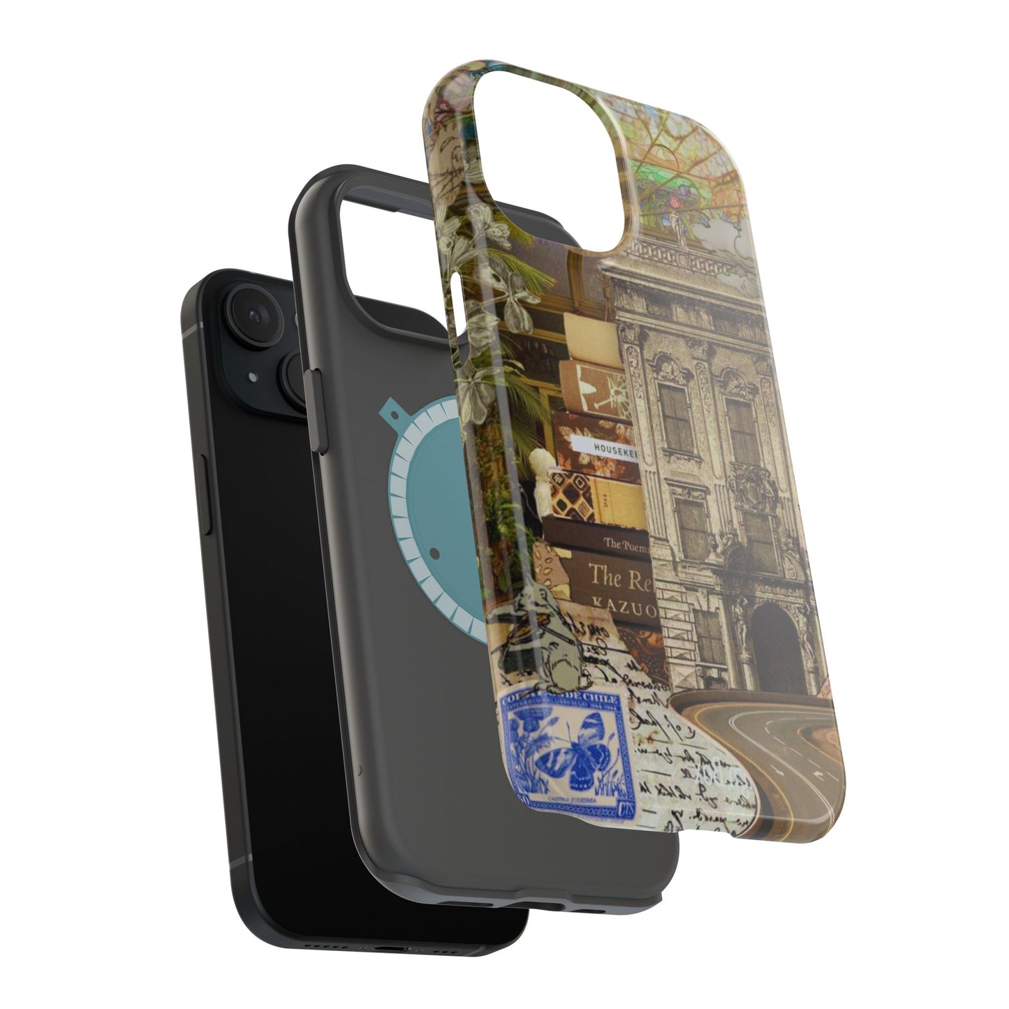 Whimsical Road Trip Collage MagSafe iPhone Case – Dual-Layer Protection with Vintage Art and Adventure Design