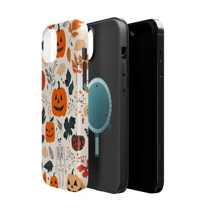 Spooky Pumpkin & Skeleton MagSafe iPhone Case – Halloween Jack-O'-Lantern Design