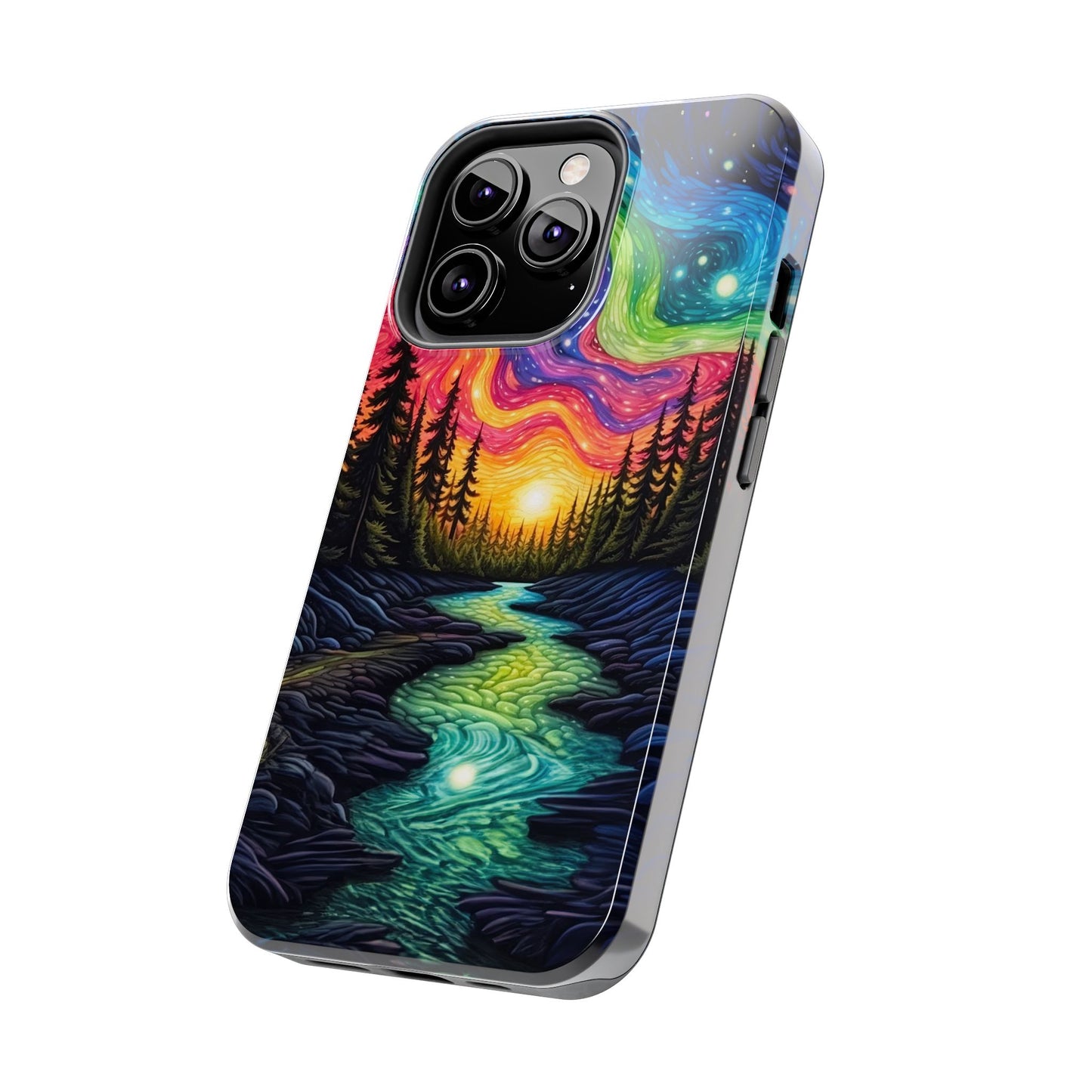 Celestial Nightscape iPhone Case – Vibrant River and Starry Sky Design