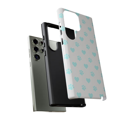 Samsung Galaxy Case - Aqua Paw Print & Heart Design