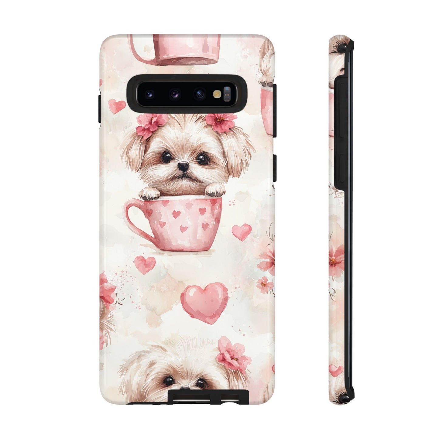 Floral Puppy in Teacup Samsung Galaxy Case – Cute Pink Flower Design, Tough Dual - Layer Protection - BOGO Cases