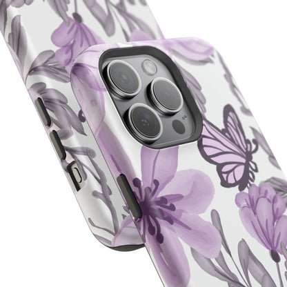 Lavender Bloom Butterfly MagSafe iPhone Case – Delicate Floral Design with Watercolor Details