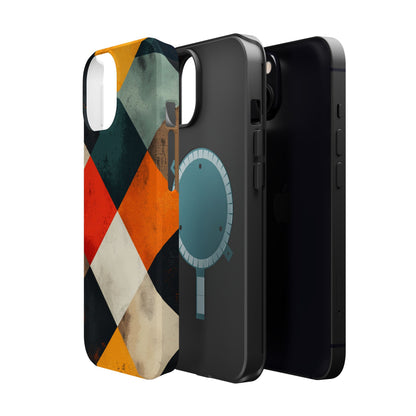 Geometric Retro MagSafe iPhone Case - Colorful Checkered Protective Cover